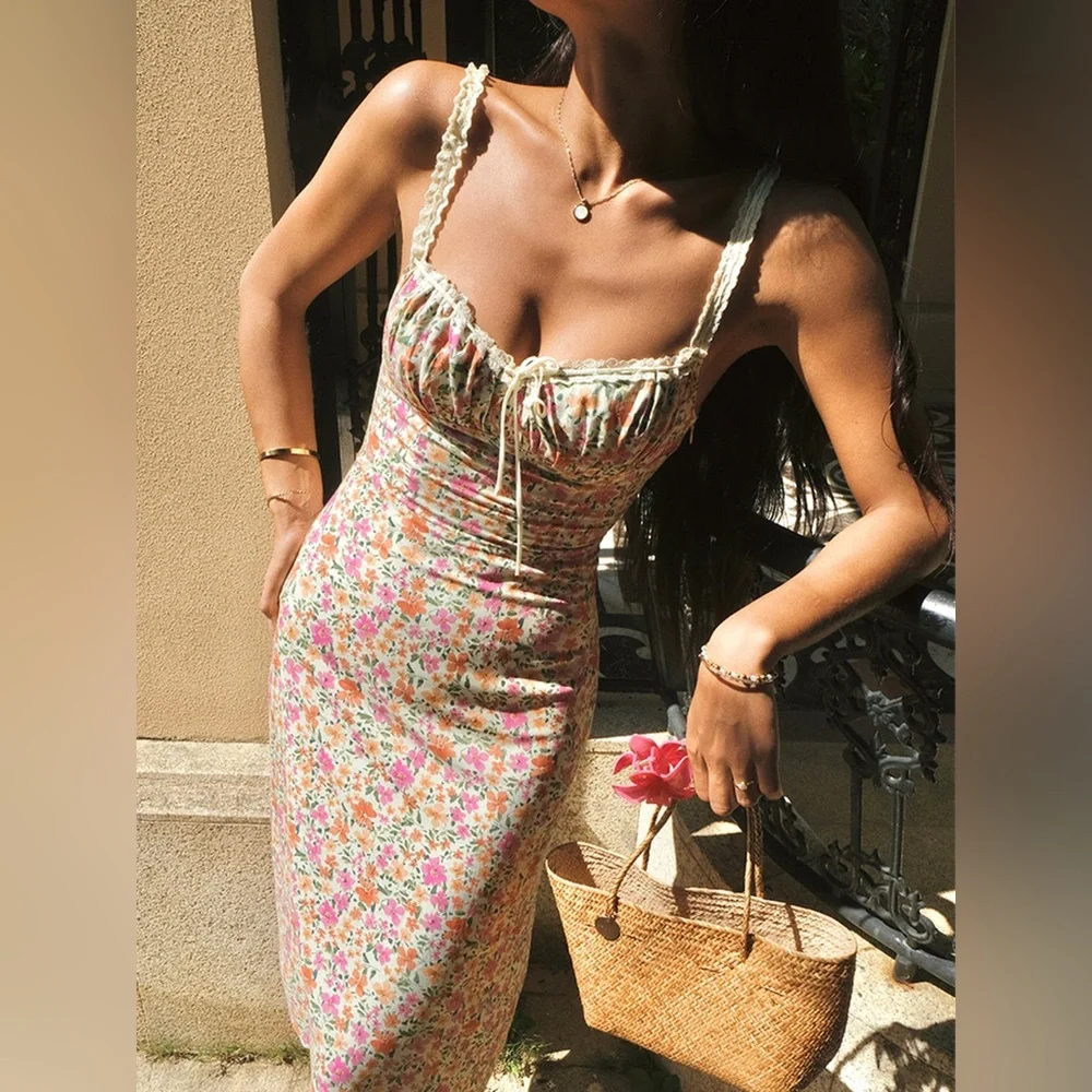 Commense Floral Print Trim Cami Midi Dress - Picture 2 of 8